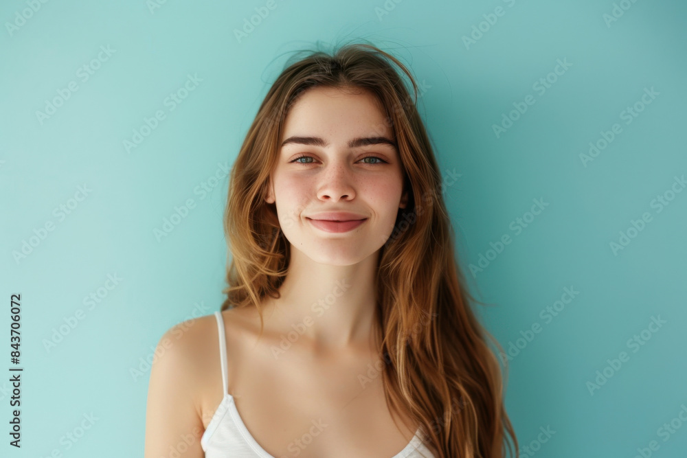 A close up portrait of a young woman with a subtle smile A close up portrait of a young woman with a subtle smile