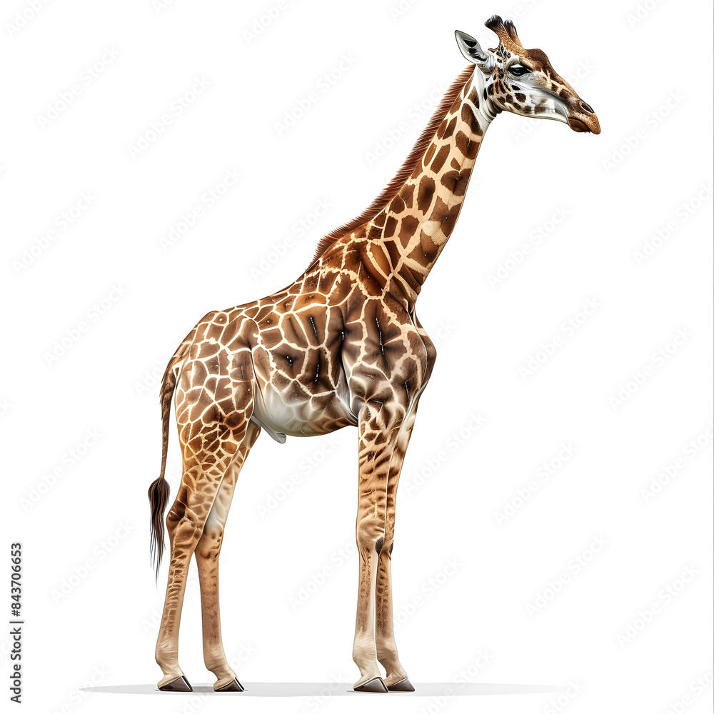 Naklejka premium Clipart illustration of giraffe on a white background. Suitable for crafting and digital design projects.[A-0001]