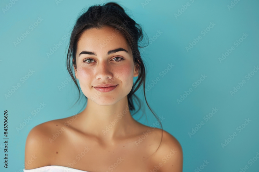 A close up portrait of a young woman with a subtle smile A close up portrait of a young woman with a subtle smile