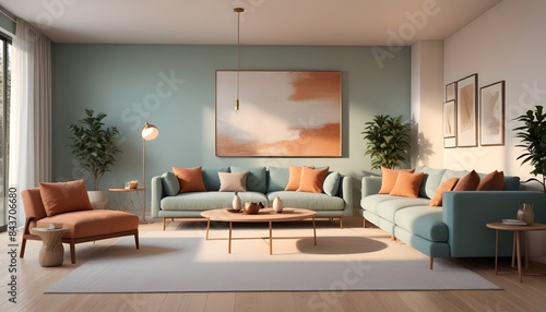 Photo interior modern design room 3D illustration