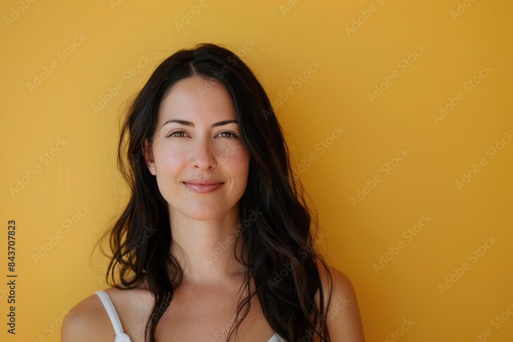 A close up portrait of a young woman with a subtle smile A close up portrait of a young woman with a subtle smile