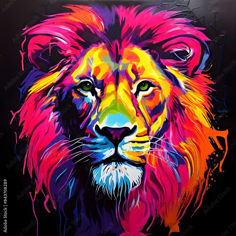 Fototapeta premium lion head portrait, lion head colorful illustration