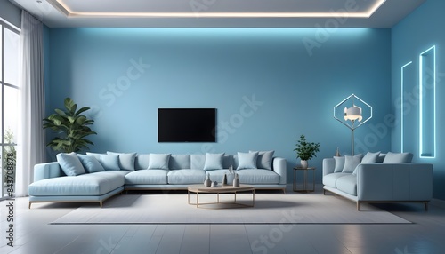 Photo interior modern design room 3D illustration