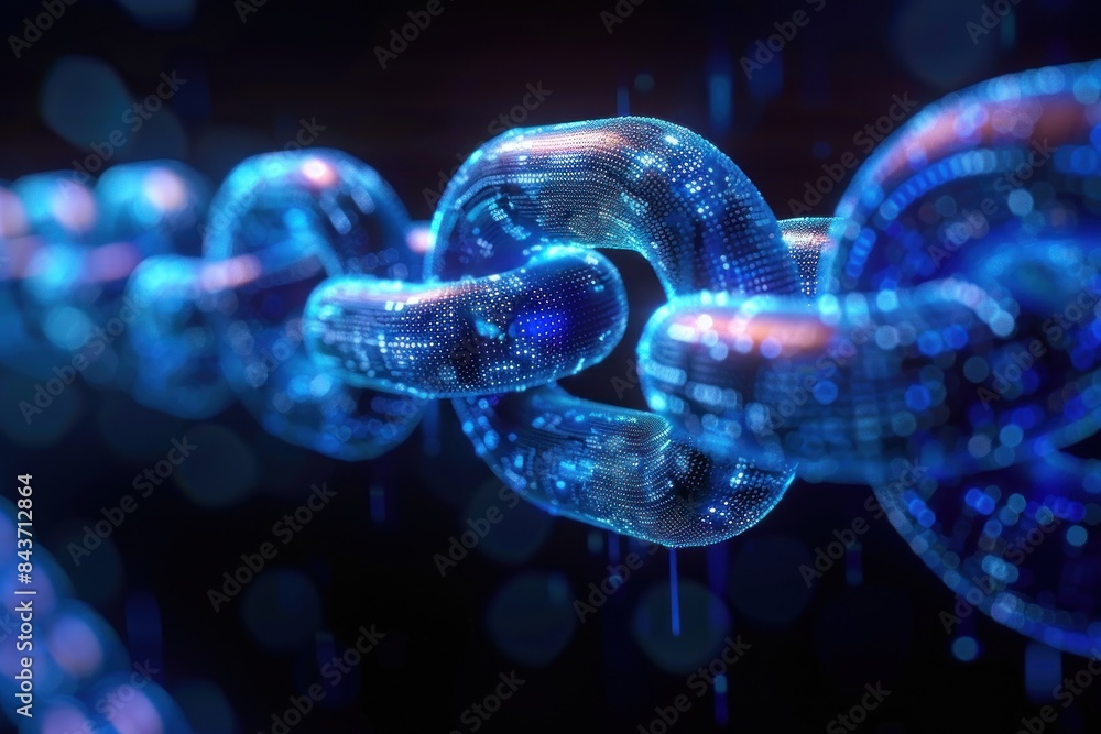 A chain of blue links with a blue circle in the middle A chain of blue links with a blue circle in the middle