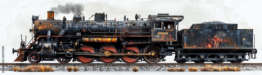 Naklejka premium Old Locomotive Train isolated on white background