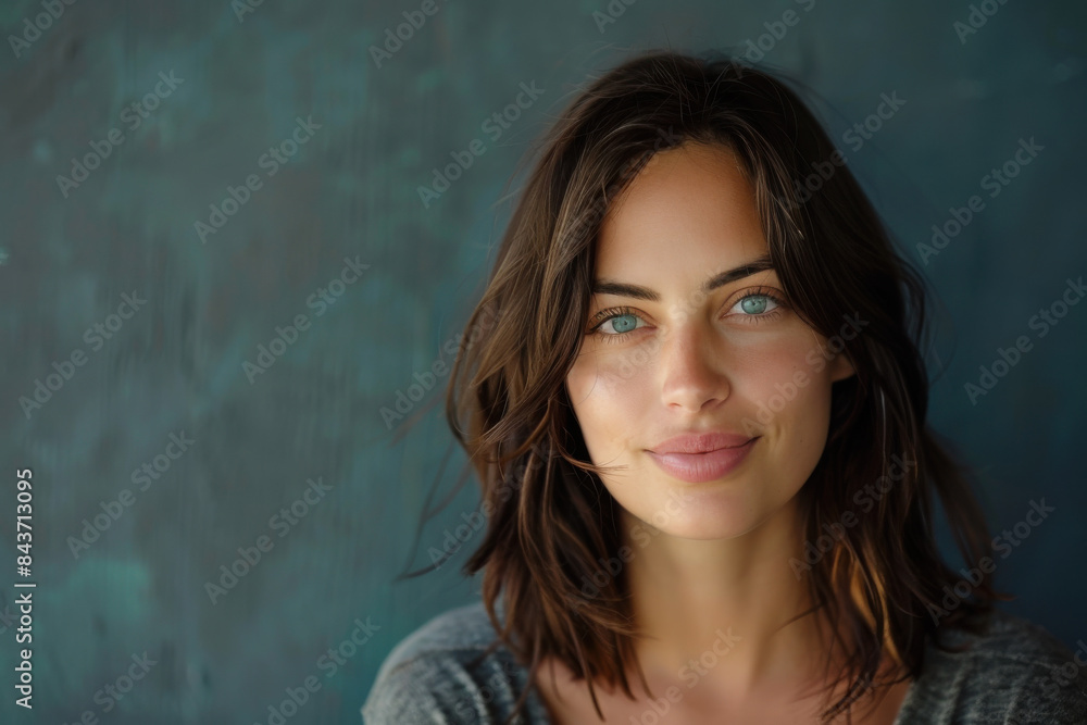A close up portrait of a young woman with a subtle smile A close up portrait of a young woman with a subtle smile