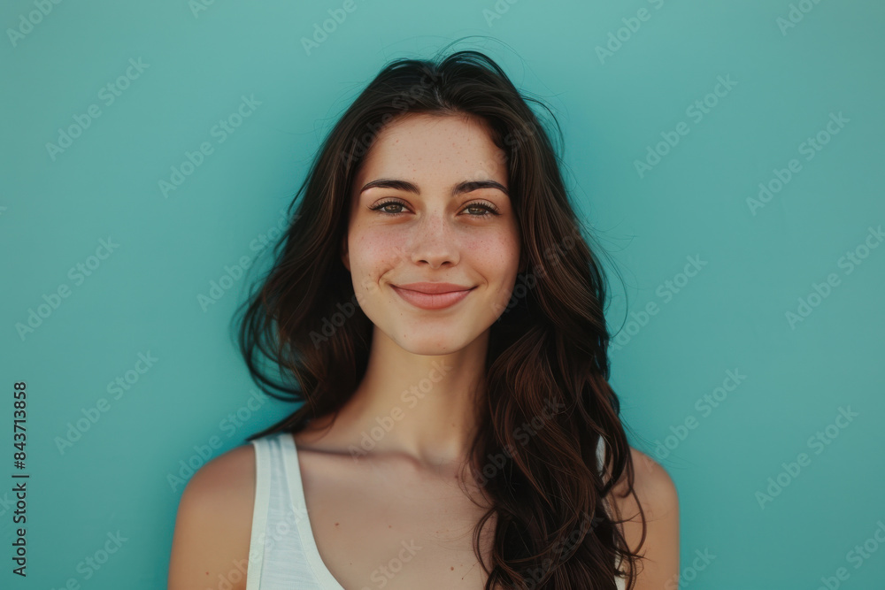 A close up portrait of a young woman with a subtle smile A close up portrait of a young woman with a subtle smile