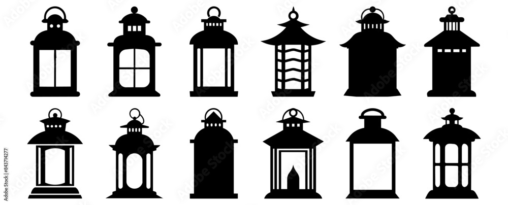 Lantern silhouettes set, pack of vector silhouette design, isolated background Lantern silhouettes set, pack of vector silhouette design, isolated background