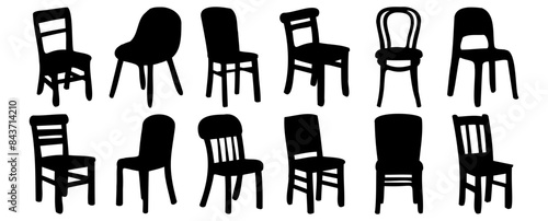 Chair silhouettes set, pack of vector silhouette design, isolated background