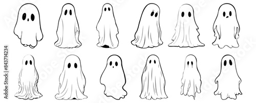 Ghost silhouettes set, pack of vector silhouette design, isolated background