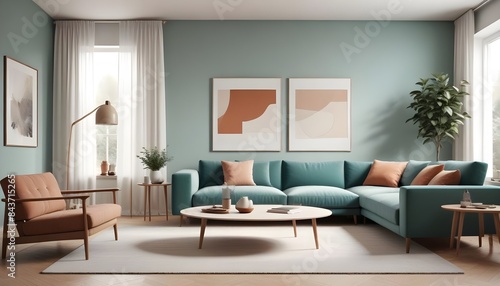 Photo interior modern design room 3D illustration