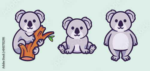 Photography Cute koala bear set pack collection cartoon character vector illustration icon