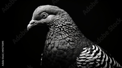 pigeon, its stark contrast emphasizing its elegant form and intricate details, reminiscent of classic photography.