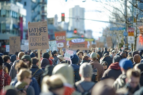 protestors with banners