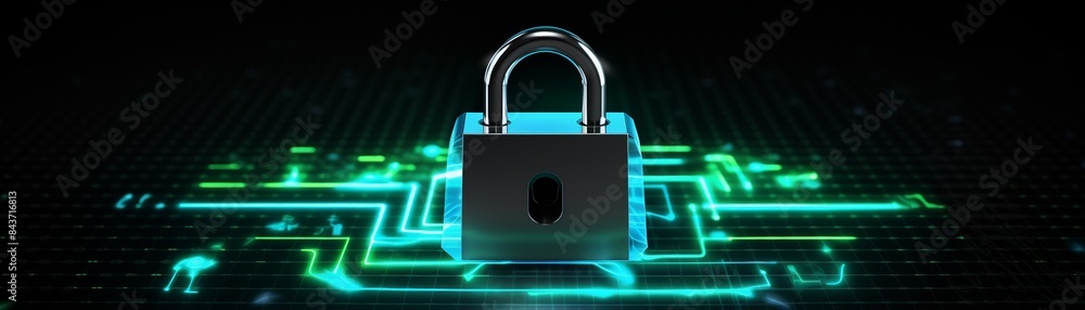 Digital padlock security concept with glowing green circuitry background, symbolizing cybersecurity and data protection. Digital padlock security concept with glowing green circuitry background, symbolizing cybersecurity and data protection.