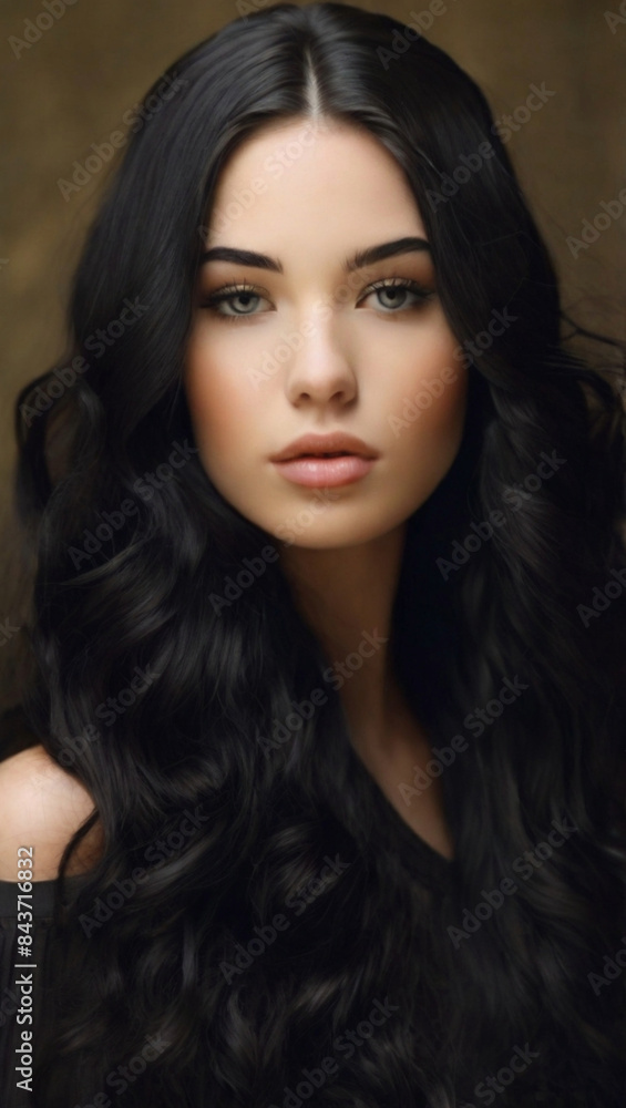 photograph of a beautiful young woman with long black hair photograph of a beautiful young woman with long black hair