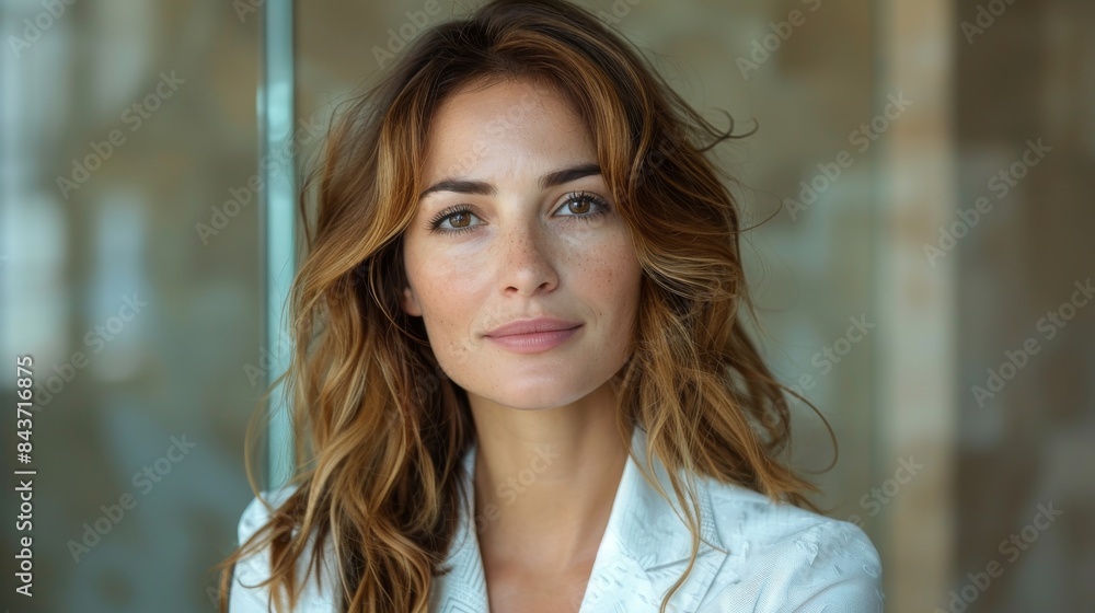 Casual yet professional woman with thoughtful expression in a workplace environment with a natural light Casual yet professional woman with thoughtful expression in a workplace environment with a natural light