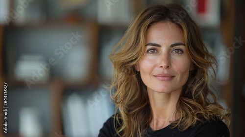 Professional portrait of a middle-aged woman with wavy hair and a neutral expression, against a blurred background Free Download Professional portrait of a middle-aged woman with wavy hair and a neutral expression, against a blurred background - GFXLoad