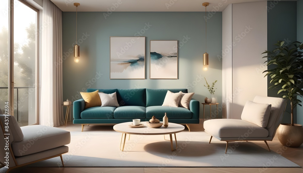 Photo interior modern design room 3D illustration Photo interior modern design room 3D illustration