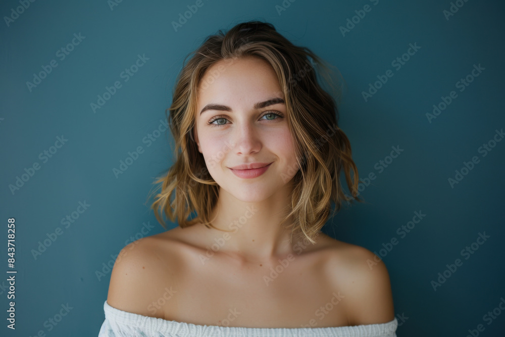 A close up portrait of a young woman with a subtle smile A close up portrait of a young woman with a subtle smile