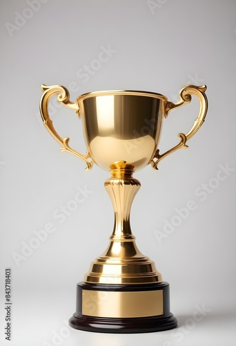 Shiny golden sports trophy cup on white background