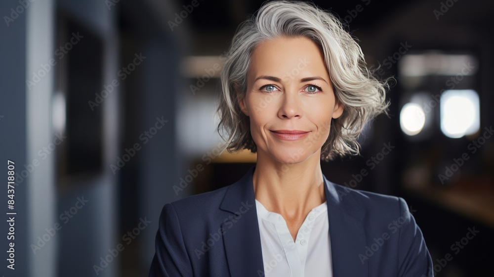 A close-up portrait of a confident and smiling mid-aged businesswoman, her eyes sparkling with success. A close-up portrait of a confident and smiling mid-aged businesswoman, her eyes sparkling with success.
