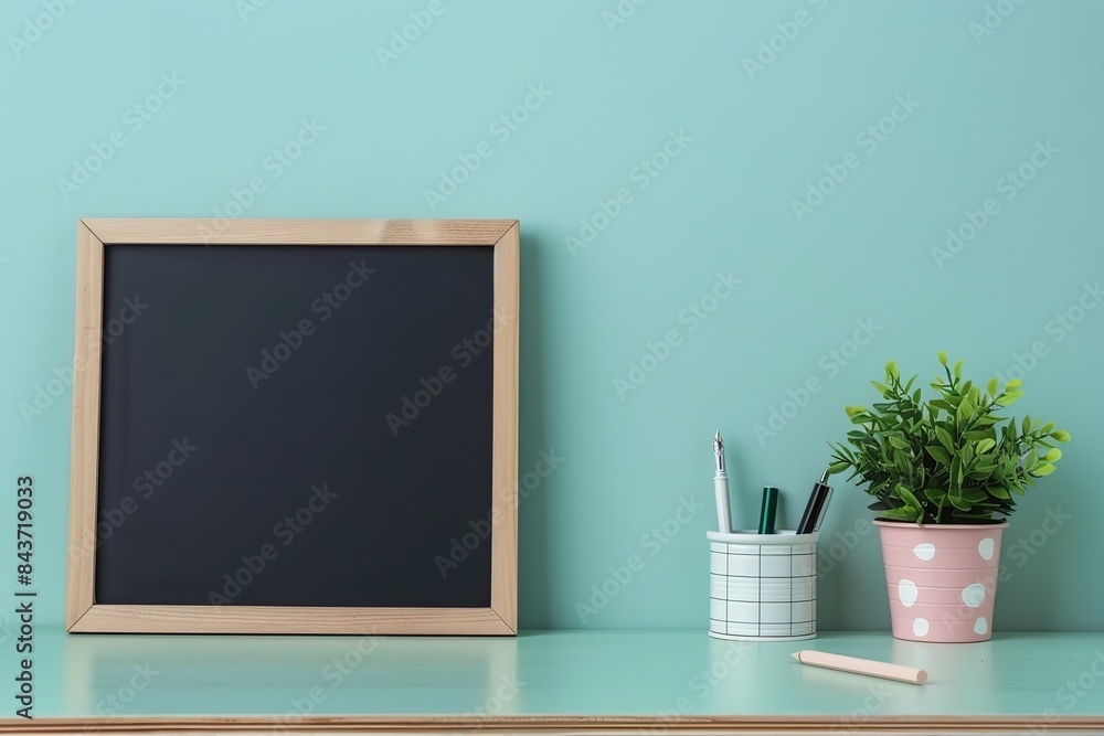 Back to school pastel background with stationery, kids supplies, Black board chalkboard on a wall. Colorful paper, color pencils, stack of books. Copy space for text. Front view. Young student desk Back to school pastel background with stationery, kids supplies, Black board chalkboard on a wall. Colorful paper, color pencils, stack of books. Copy space for text. Front view. Young student desk