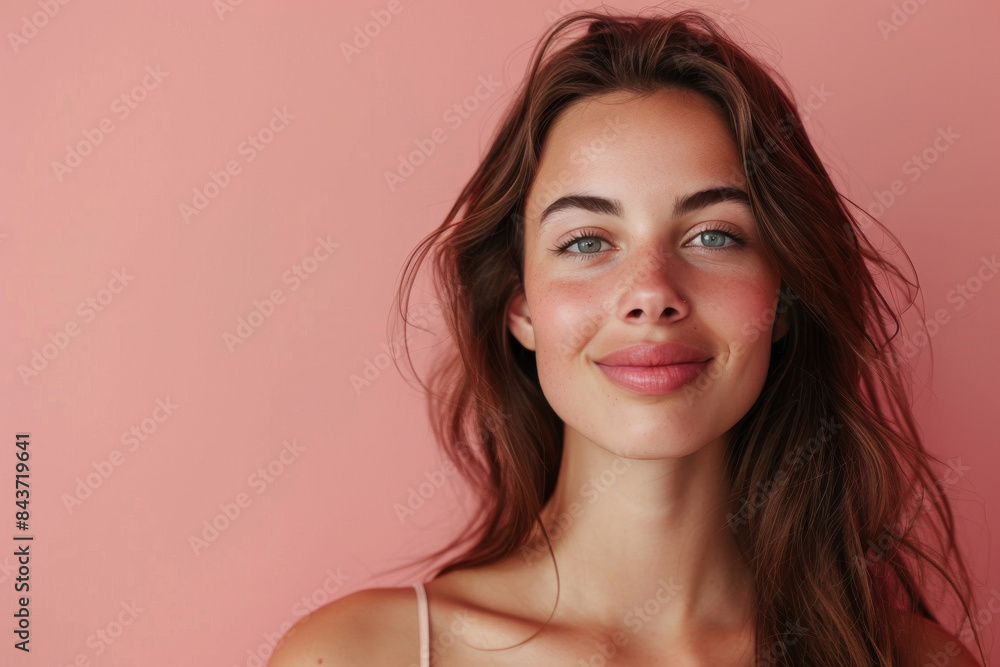 A close up portrait of a young woman with a subtle smile A close up portrait of a young woman with a subtle smile