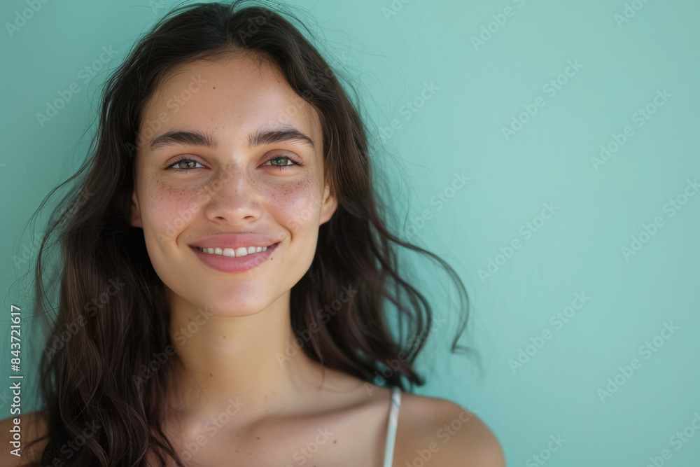 A close up portrait of a young woman with a subtle smile A close up portrait of a young woman with a subtle smile