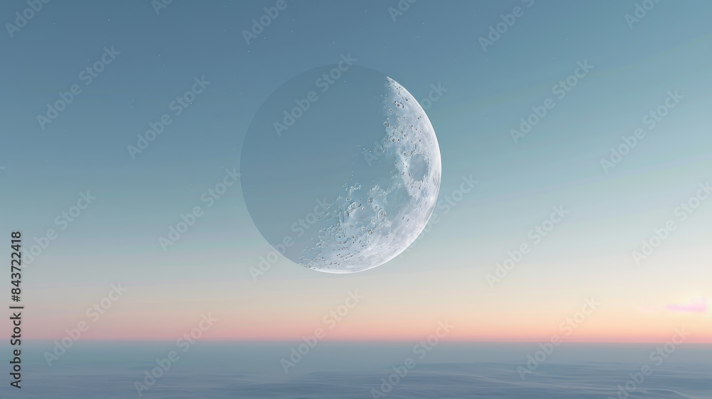 A large moon is floating in the sky above a blue and pink sky A large moon is floating in the sky above a blue and pink sky