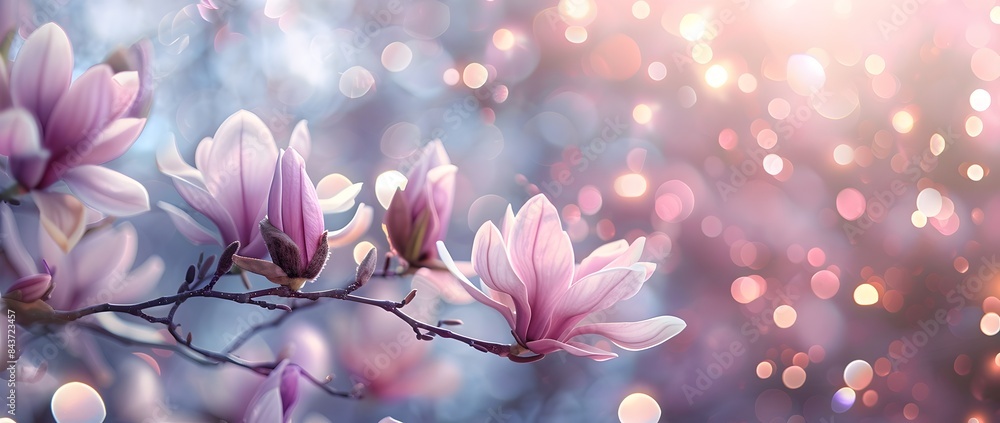 Enchanted Magnolia Garden with Sparkling Fairy Lights and Bokeh Border Enchanted Magnolia Garden with Sparkling Fairy Lights and Bokeh Border
