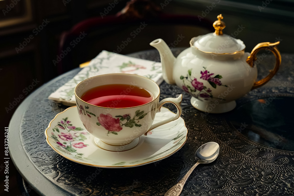 A cup of hot tea on a fine china saucer A cup of hot tea on a fine china saucer