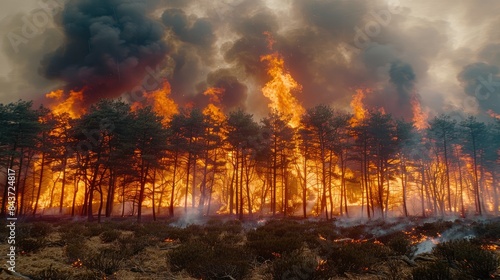 Wildfire in a forest 