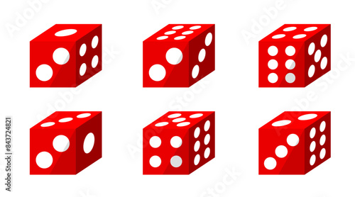 Red isometric dice vector design, Casina gambling board game and poker graphic elements for decoration, 3D vector, Betting, Cube, Rolling Dice illustration for Social Ads and Banner