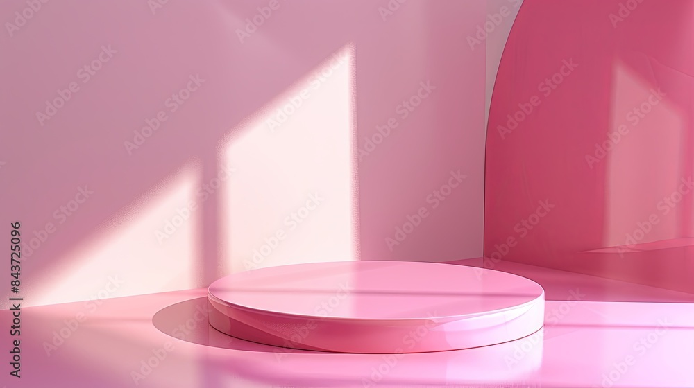 Modern Pink Podium with Round Platform and Soft Lighting Effects Modern Pink Podium with Round Platform and Soft Lighting Effects