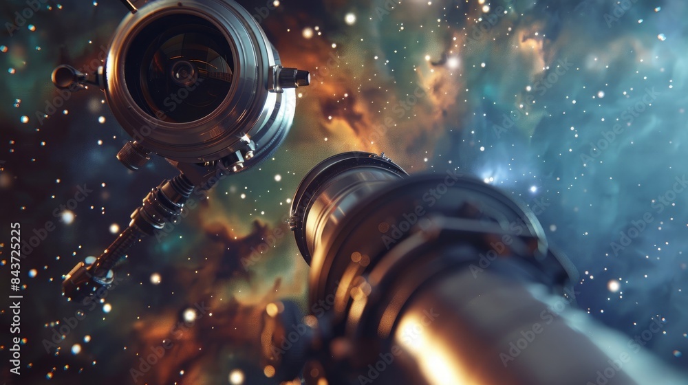 Close-Up of Telescope Focusing on Distant Stars: Exploring the Cosmos Close-Up of Telescope Focusing on Distant Stars: Exploring the Cosmos