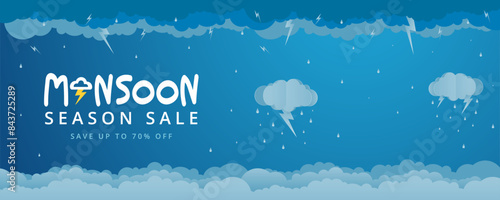 monsoon sale banner with rain background.