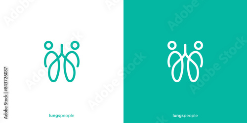 Lungs People Logo Designs. Lungs Healthcare with Line Art Outline Style. Lungs Care Logo Icon Symbol Vector Design Template photo