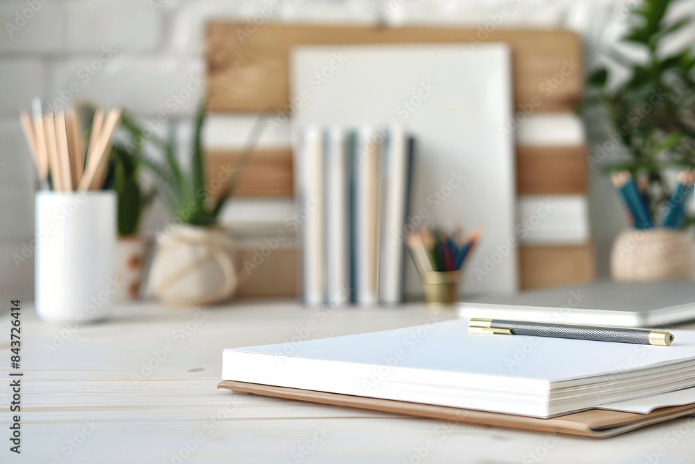 Fototapeta premium Workspace with Open Notebook and Pen 