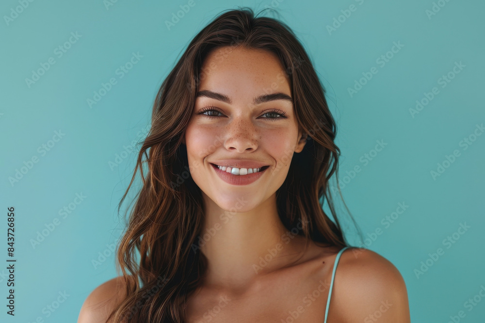 A close up portrait of a young woman with a subtle smile A close up portrait of a young woman with a subtle smile