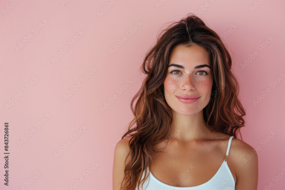 A close up portrait of a young woman with a subtle smile A close up portrait of a young woman with a subtle smile