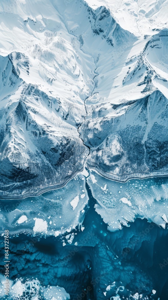 Stunning Aerial Drone View of Snowcapped Landscape with Icy Mountains Stunning Aerial Drone View of Snowcapped Landscape with Icy Mountains