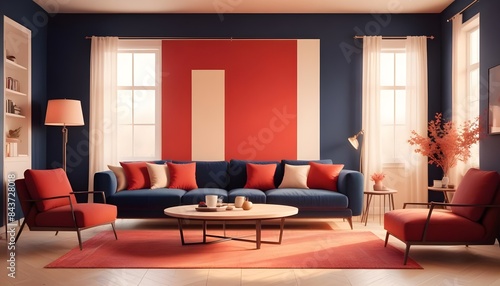 Photo interior modern design room 3D illustration