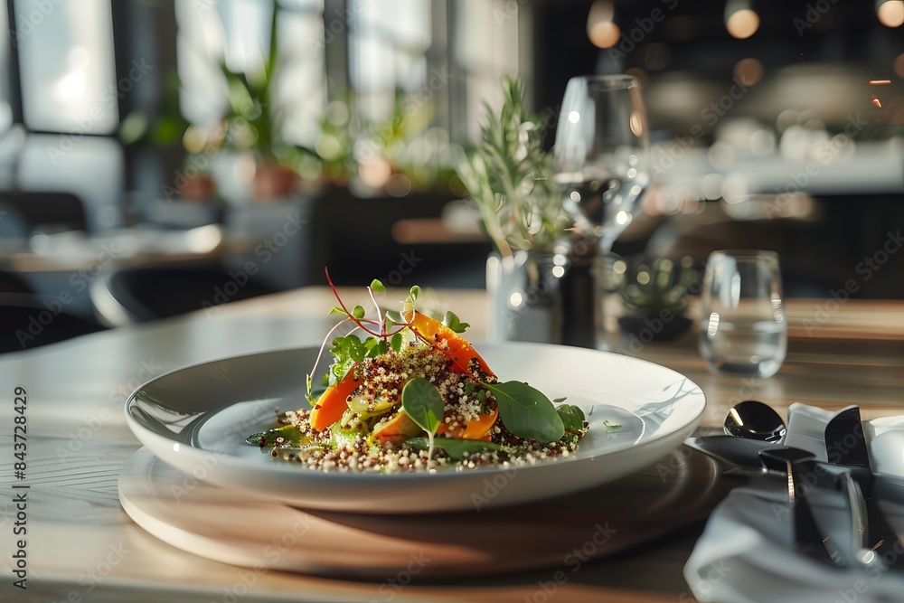 Quinoa Salad with Vegetables in a Restaurant Setting Quinoa Salad with Vegetables in a Restaurant Setting