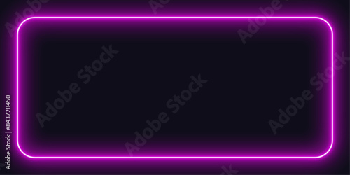 neon rectangle with pink violet color. Isolated on dark blue background near black.  vector bright light element of illustration design.