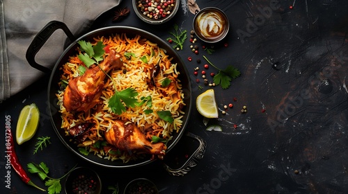 indian chicken biryani Spicy chicken biryani food photography : Generative AI photo