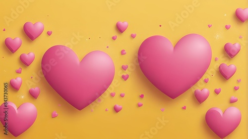 Pink hearts border on yellow background