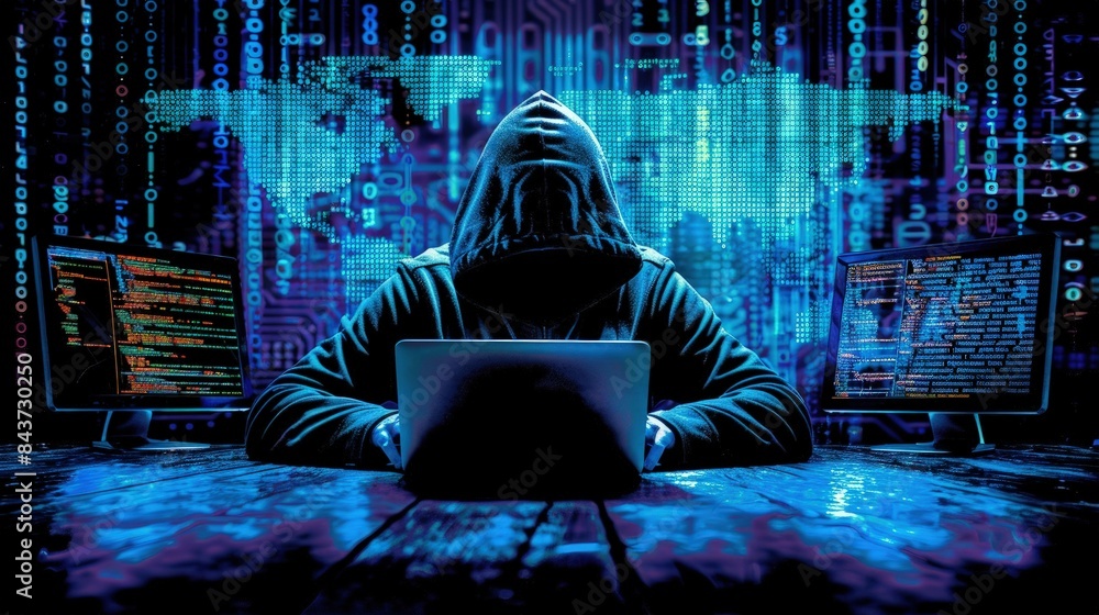 A computer hacker commits crimes in the digital world. Displaying real programming scripts codes and hacking tools. Malware concept. Hacker background. A computer hacker commits crimes in the digital world. Displaying real programming scripts codes and hacking tools. Malware concept. Hacker background.