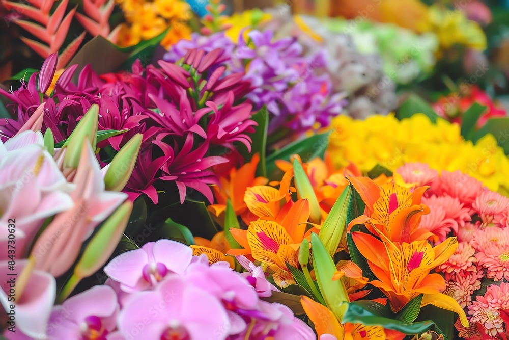 A vibrant display of colorful flowers in a market stall, showcasing the beauty and diversity of nature. A vibrant display of colorful flowers in a market stall, showcasing the beauty and diversity of nature.