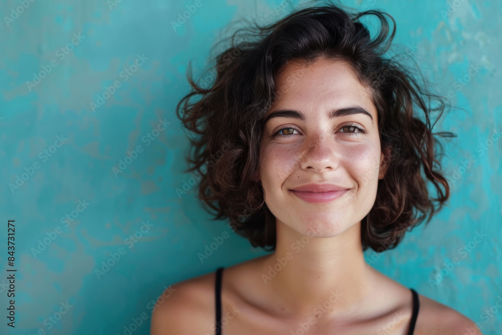 A close up portrait of a young woman with a subtle smile A close up portrait of a young woman with a subtle smile